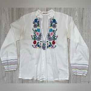 Johnny Was Embroidered White Cotton Top Size XS